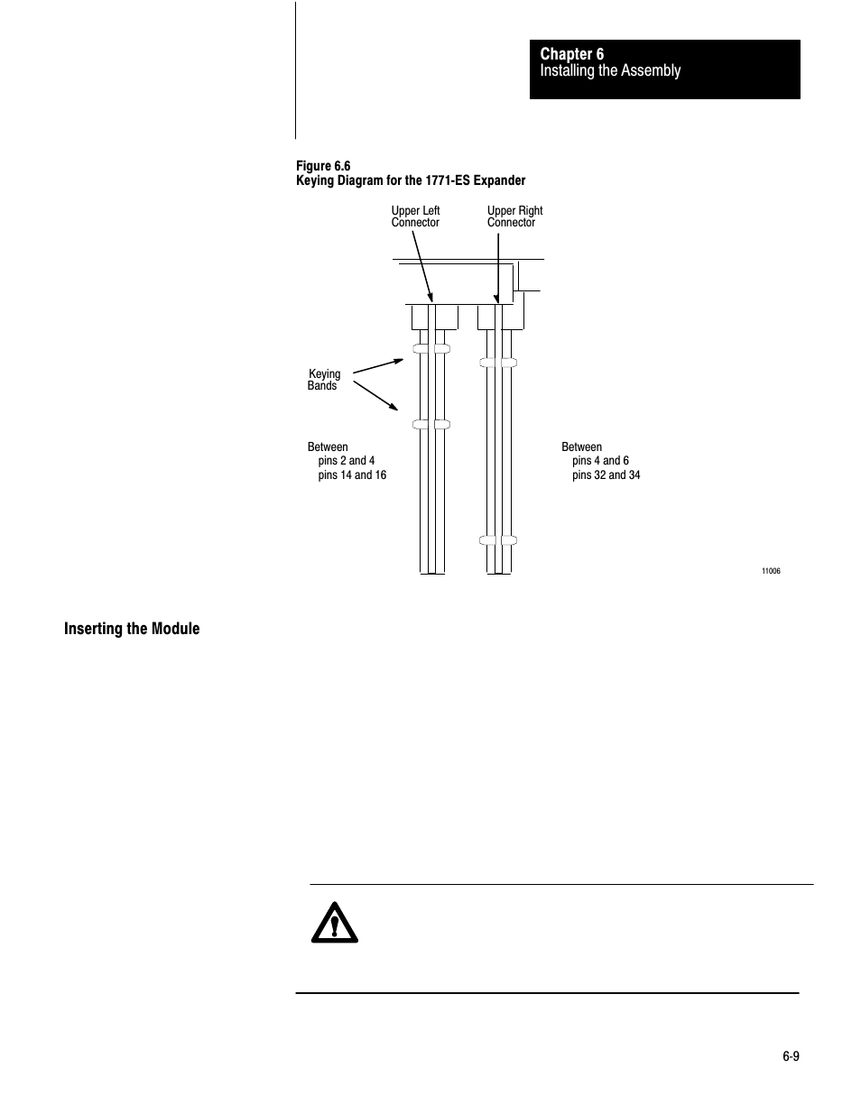 Inserting the module, Installing the assembly chapter 6 | Rockwell Automation 1771-QC , D17716.5.25 SER/B SERVO POS User Manual | Page 59 / 247