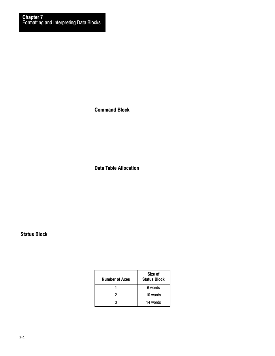 Status block | Rockwell Automation 1771-QC , D17716.5.25 SER/B SERVO POS User Manual | Page 86 / 247