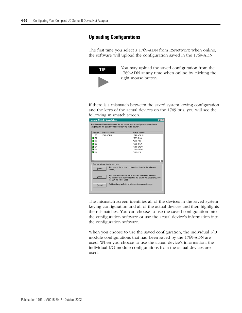 Uploading configurations | Rockwell Automation 1769-ADN Compact I/O 1769-ADN DeviceNet Adapter User Manual | Page 106 / 204