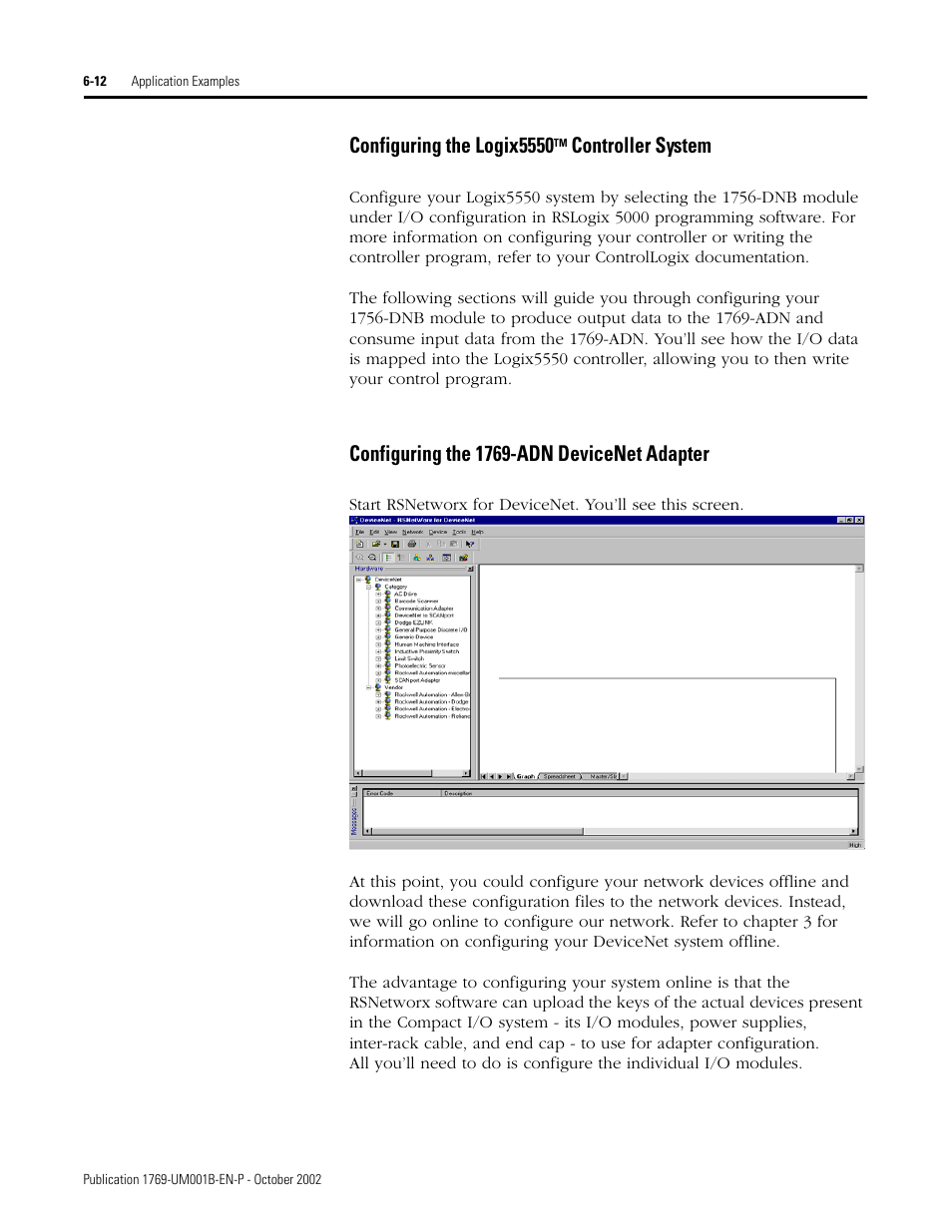 Configuring the logix5550, Controller system, Configuring the 1769-adn devicenet adapter | Rockwell Automation 1769-ADN Compact I/O 1769-ADN DeviceNet Adapter User Manual | Page 124 / 204
