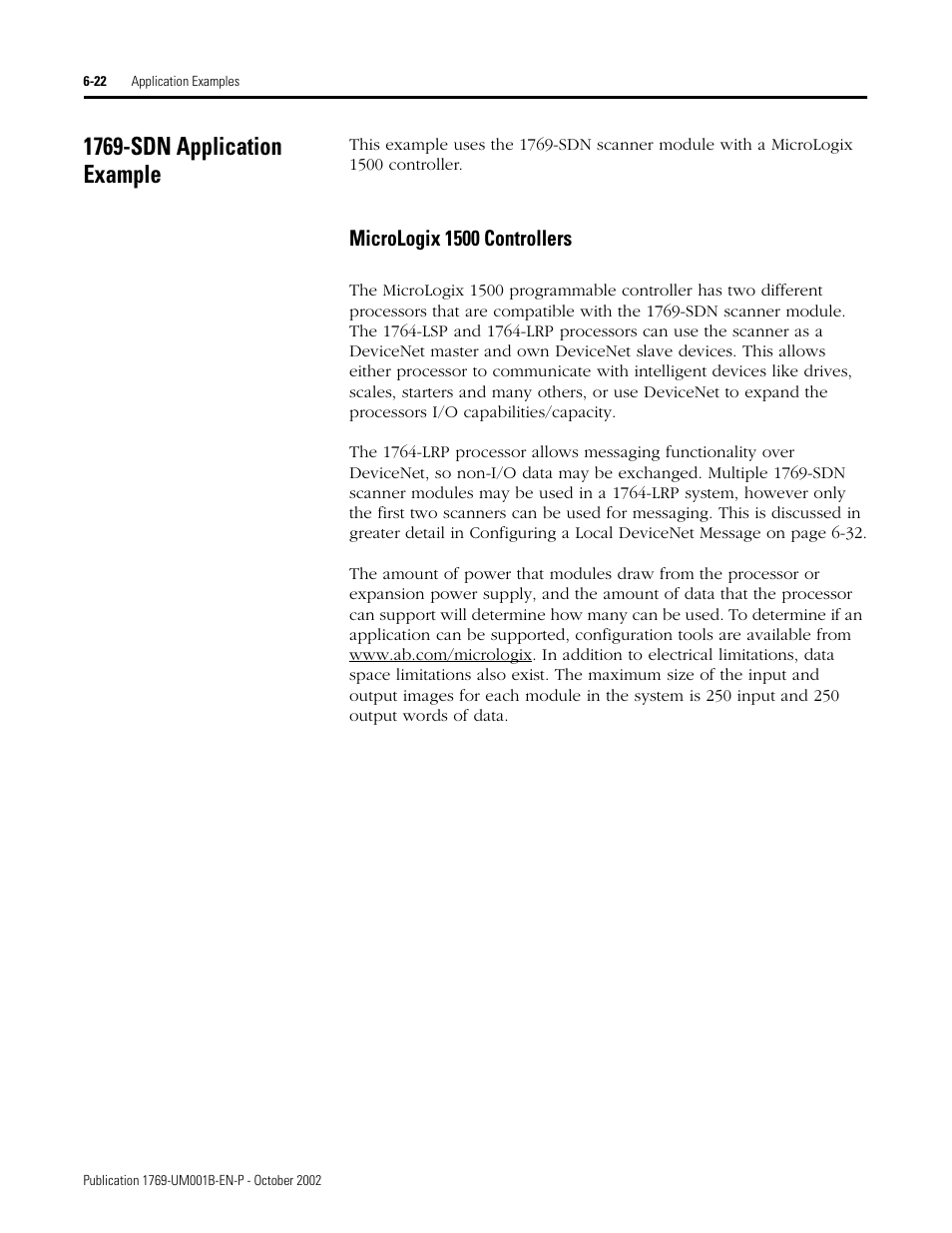 1769-sdn application example | Rockwell Automation 1769-ADN Compact I/O 1769-ADN DeviceNet Adapter User Manual | Page 134 / 204