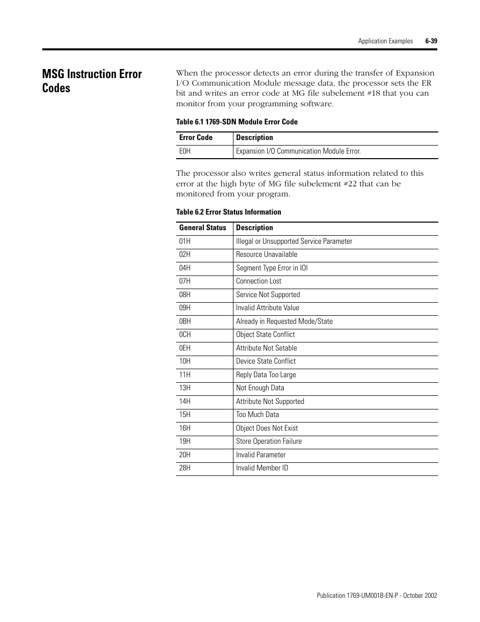 Msg instruction error codes | Rockwell Automation 1769-ADN Compact I/O 1769-ADN DeviceNet Adapter User Manual | Page 151 / 204