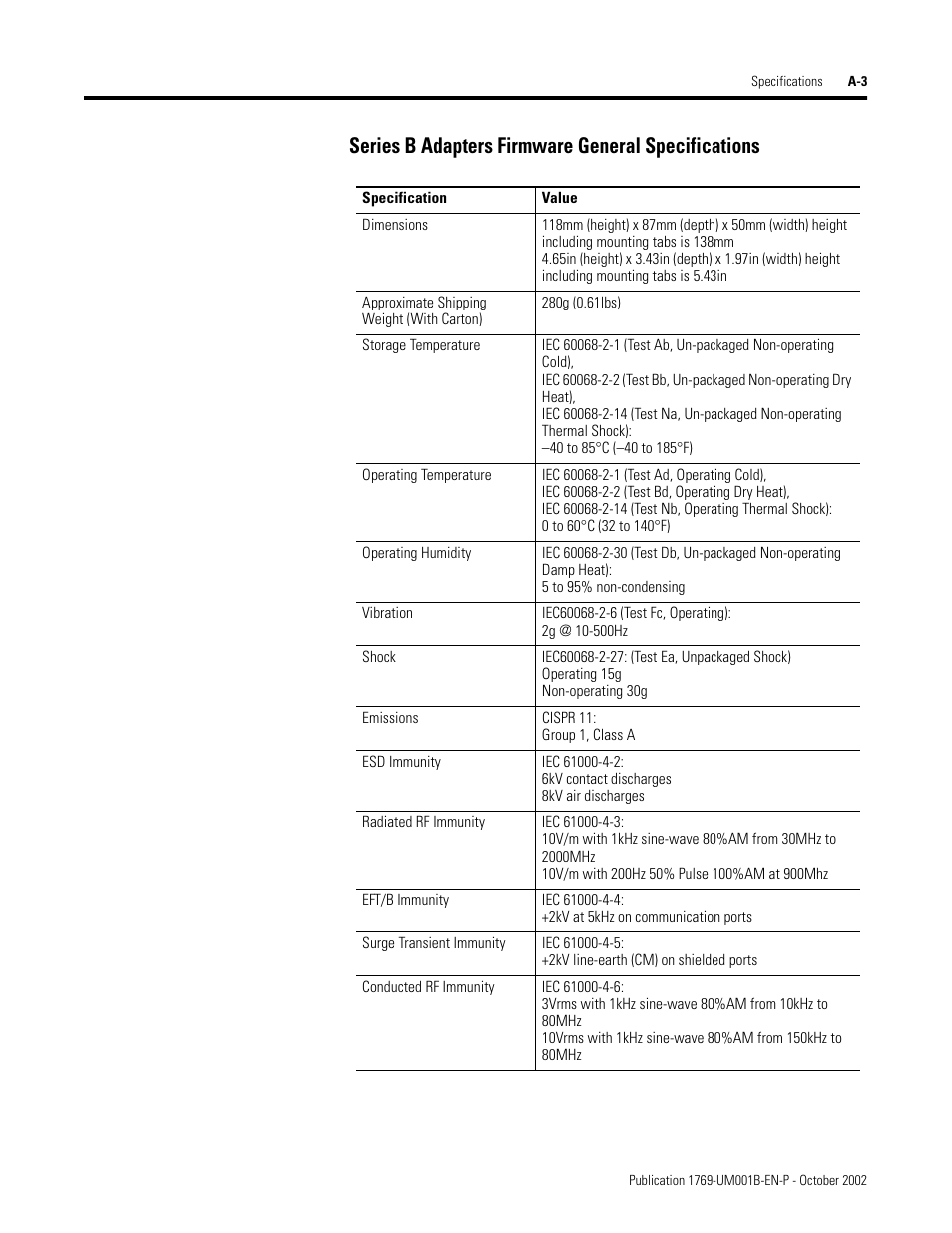 Series b adapters firmware general specifications | Rockwell Automation 1769-ADN Compact I/O 1769-ADN DeviceNet Adapter User Manual | Page 155 / 204