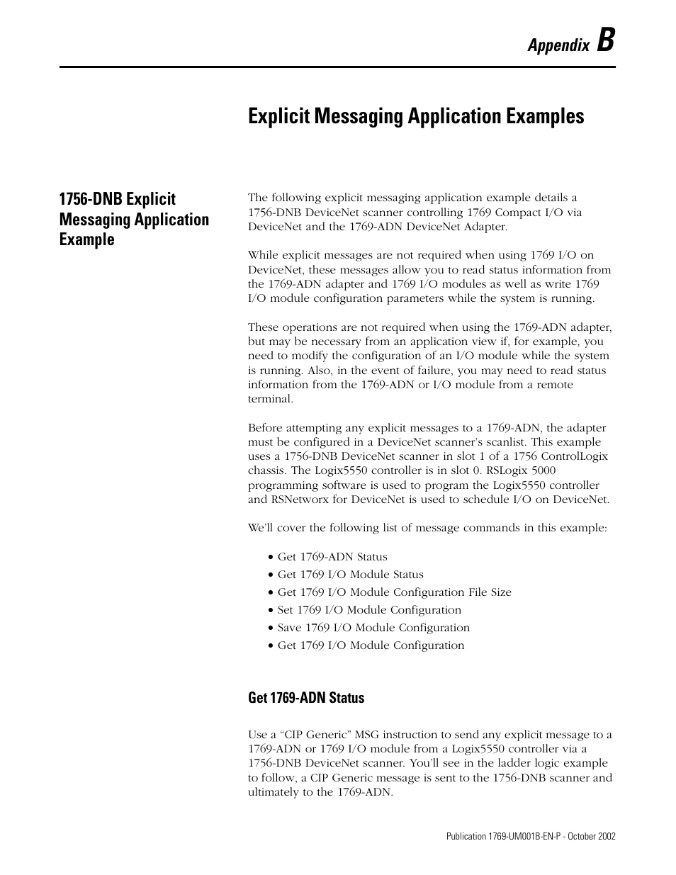 Explicit messaging application examples | Rockwell Automation 1769-ADN Compact I/O 1769-ADN DeviceNet Adapter User Manual | Page 159 / 204