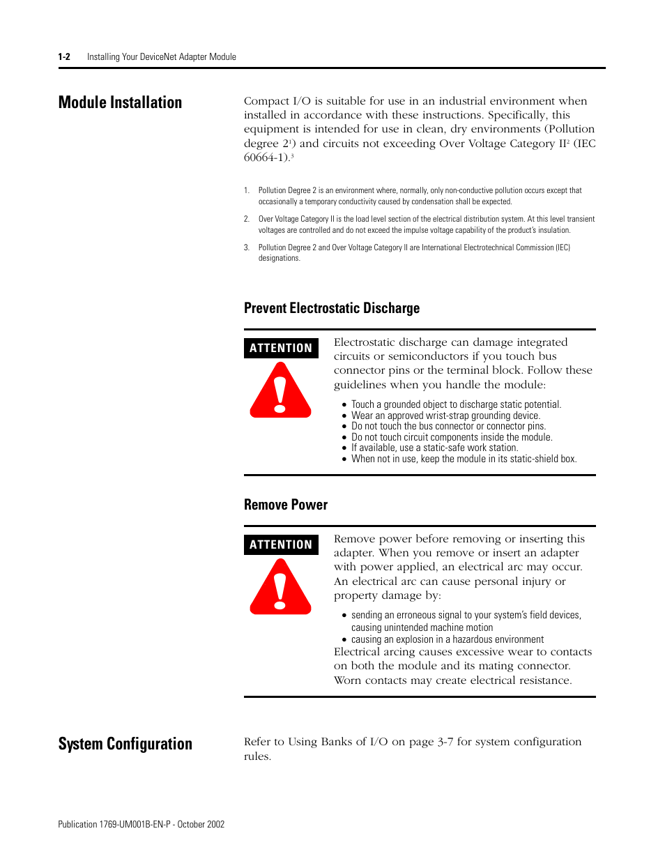 Module installation, System configuration | Rockwell Automation 1769-ADN Compact I/O 1769-ADN DeviceNet Adapter User Manual | Page 16 / 204