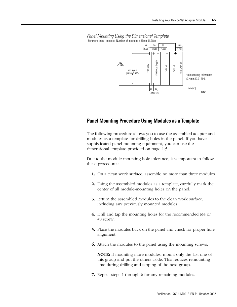 Panel mounting using the dimensional template | Rockwell Automation 1769-ADN Compact I/O 1769-ADN DeviceNet Adapter User Manual | Page 19 / 204