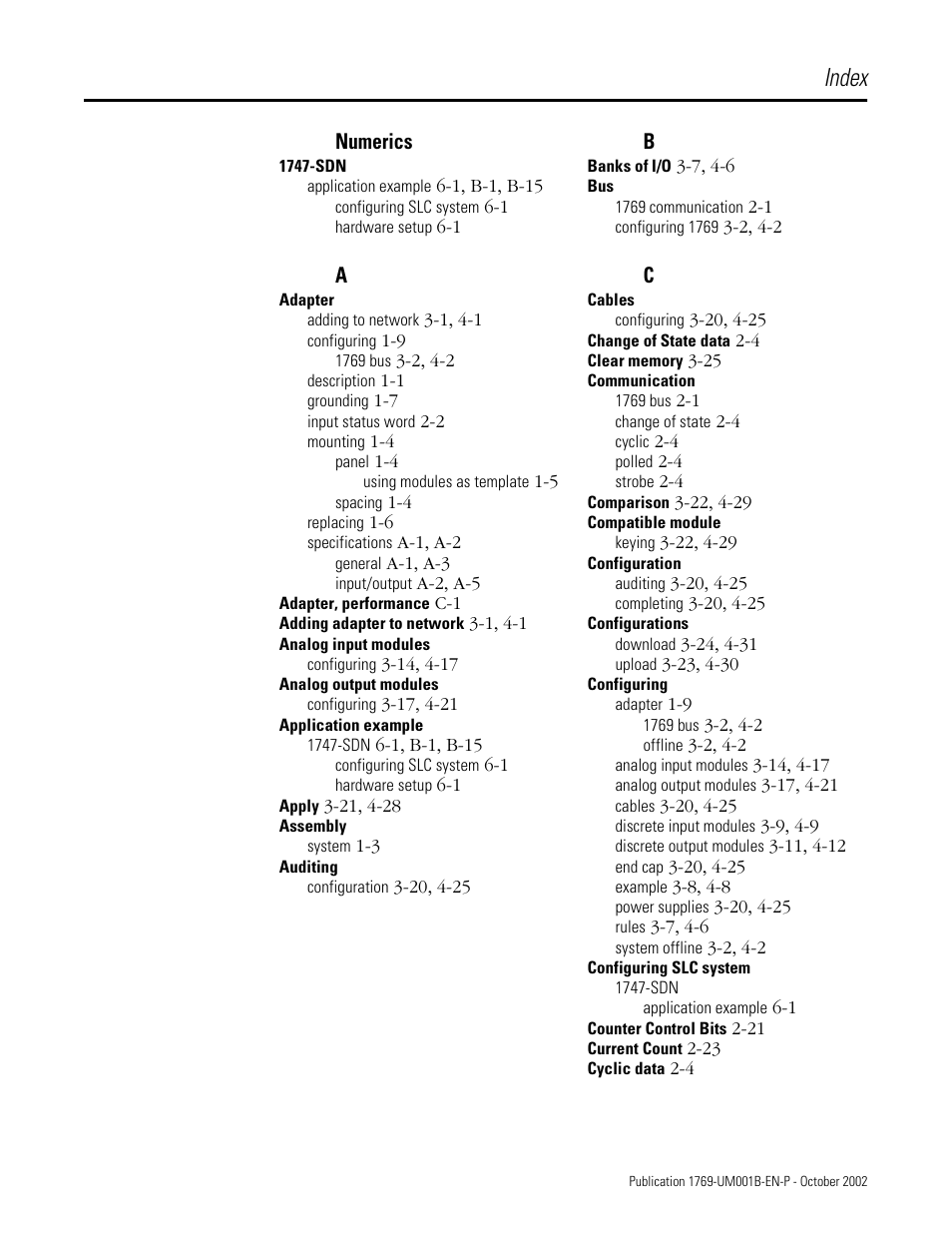 Index | Rockwell Automation 1769-ADN Compact I/O 1769-ADN DeviceNet Adapter User Manual | Page 199 / 204