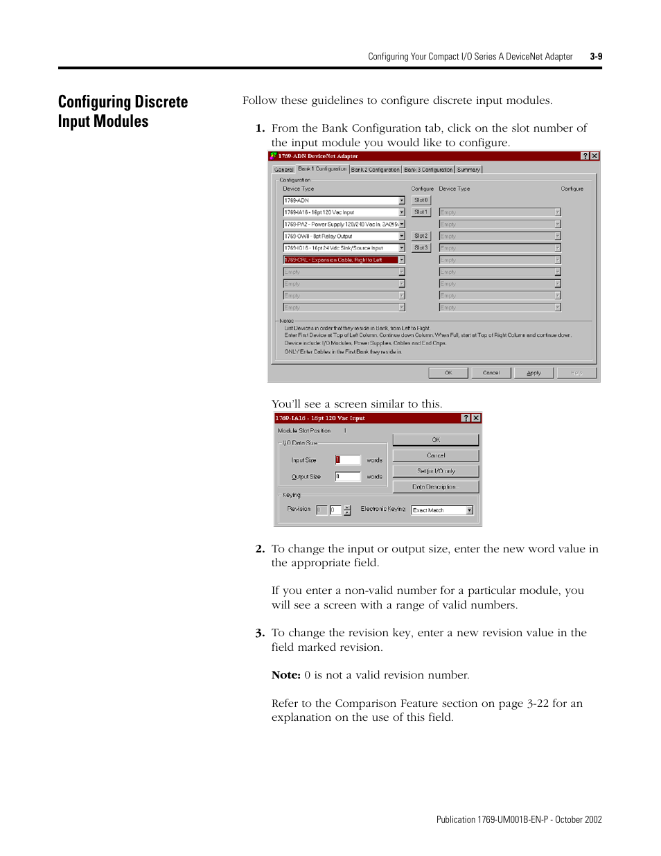 Configuring discrete input modules | Rockwell Automation 1769-ADN Compact I/O 1769-ADN DeviceNet Adapter User Manual | Page 59 / 204