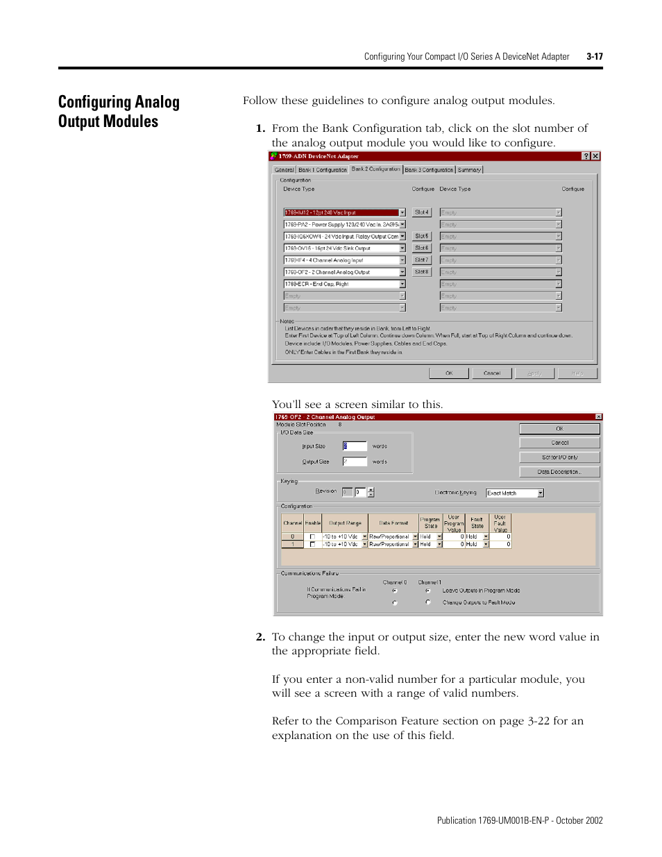 Configuring analog output modules | Rockwell Automation 1769-ADN Compact I/O 1769-ADN DeviceNet Adapter User Manual | Page 67 / 204