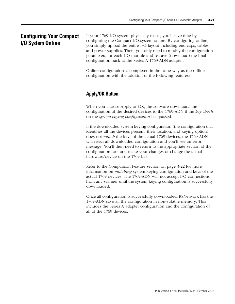 Configuring your compact i/o system online, Apply/ok button | Rockwell Automation 1769-ADN Compact I/O 1769-ADN DeviceNet Adapter User Manual | Page 71 / 204