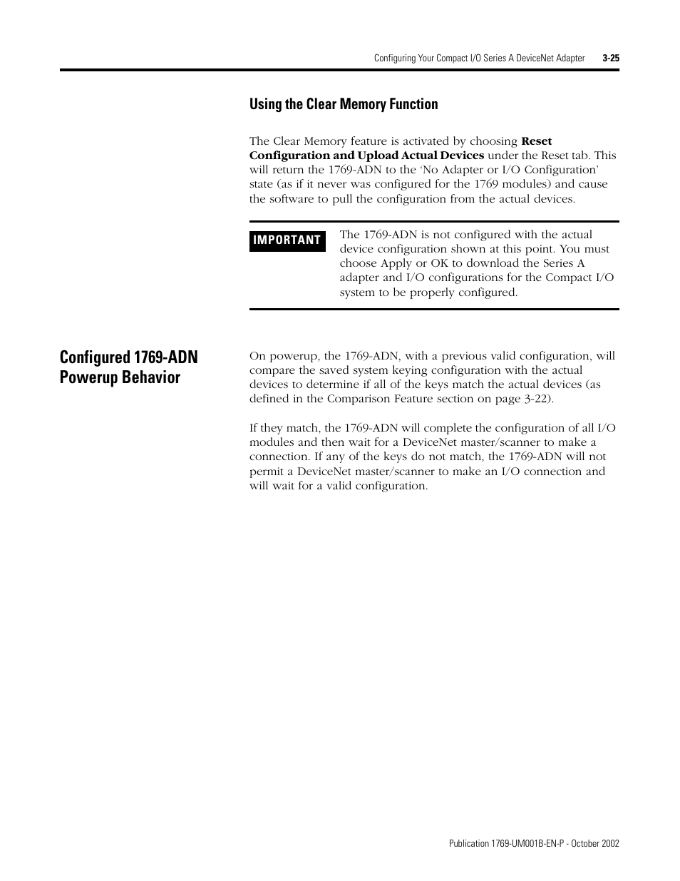 Configured 1769-adn powerup behavior | Rockwell Automation 1769-ADN Compact I/O 1769-ADN DeviceNet Adapter User Manual | Page 75 / 204