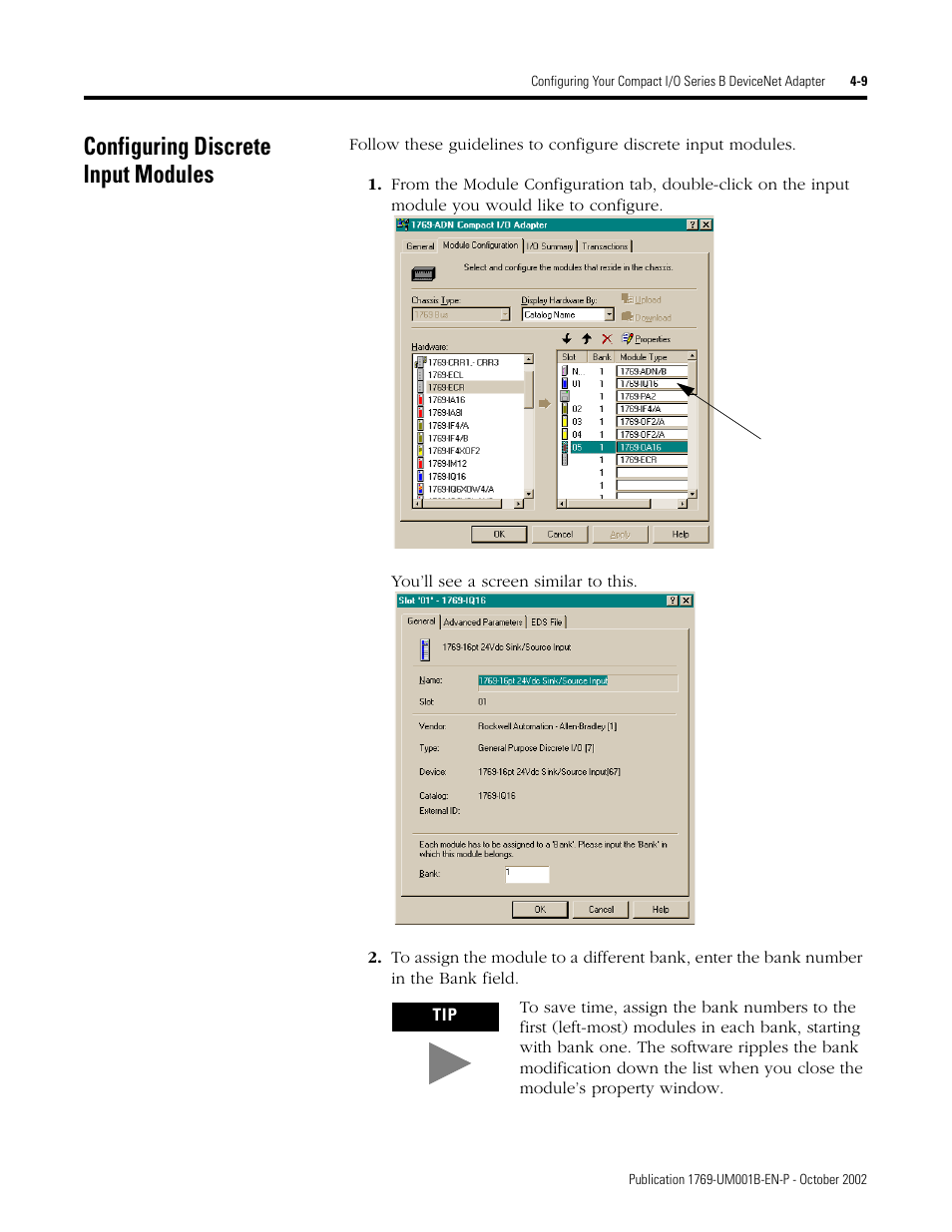 Configuring discrete input modules | Rockwell Automation 1769-ADN Compact I/O 1769-ADN DeviceNet Adapter User Manual | Page 85 / 204