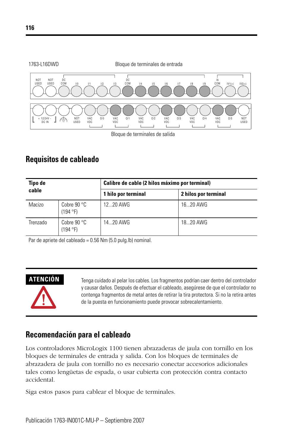 Atención | Rockwell Automation 1763-L16xxx MicroLogix 1100 Programmable Controllers Installation Instructions User Manual | Page 116 / 168