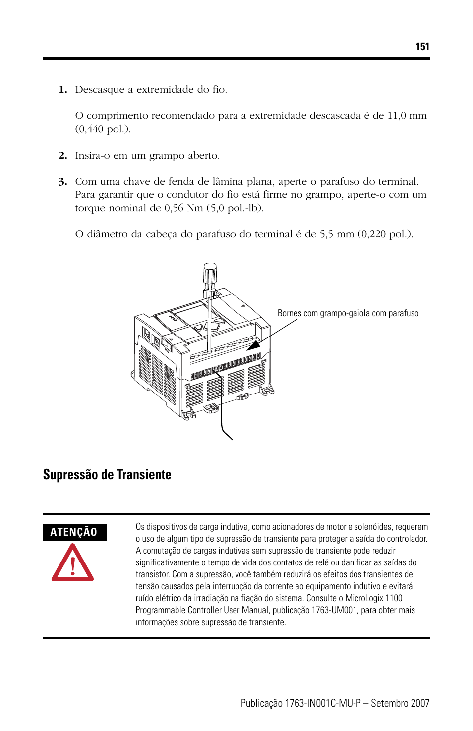 Supressão de transiente | Rockwell Automation 1763-L16xxx MicroLogix 1100 Programmable Controllers Installation Instructions User Manual | Page 151 / 168