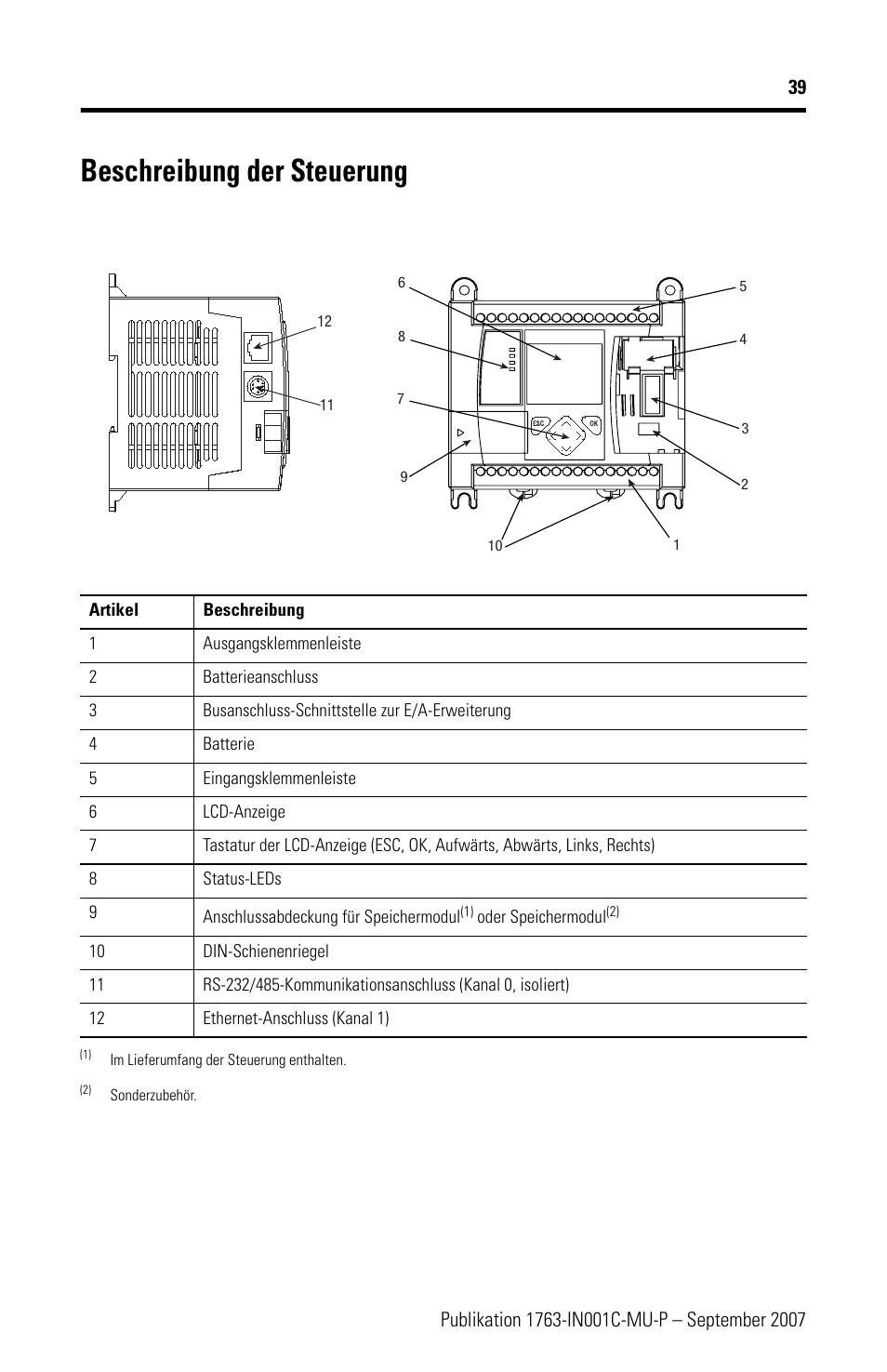 Beschreibung der steuerung | Rockwell Automation 1763-L16xxx MicroLogix 1100 Programmable Controllers Installation Instructions User Manual | Page 39 / 168