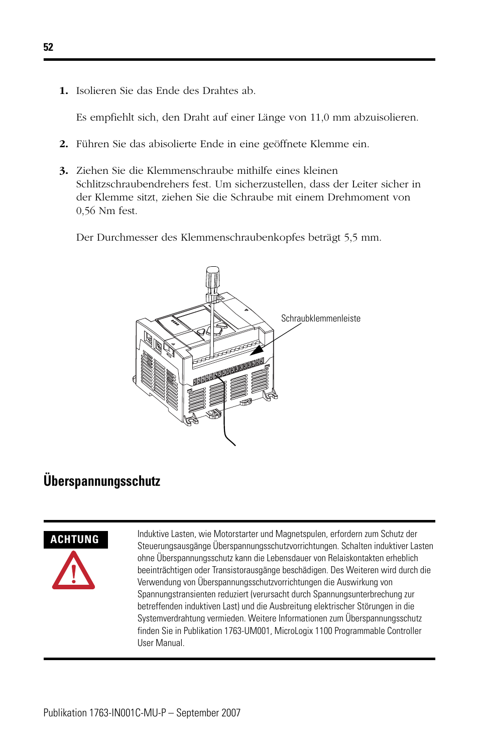 Überspannungsschutz | Rockwell Automation 1763-L16xxx MicroLogix 1100 Programmable Controllers Installation Instructions User Manual | Page 52 / 168