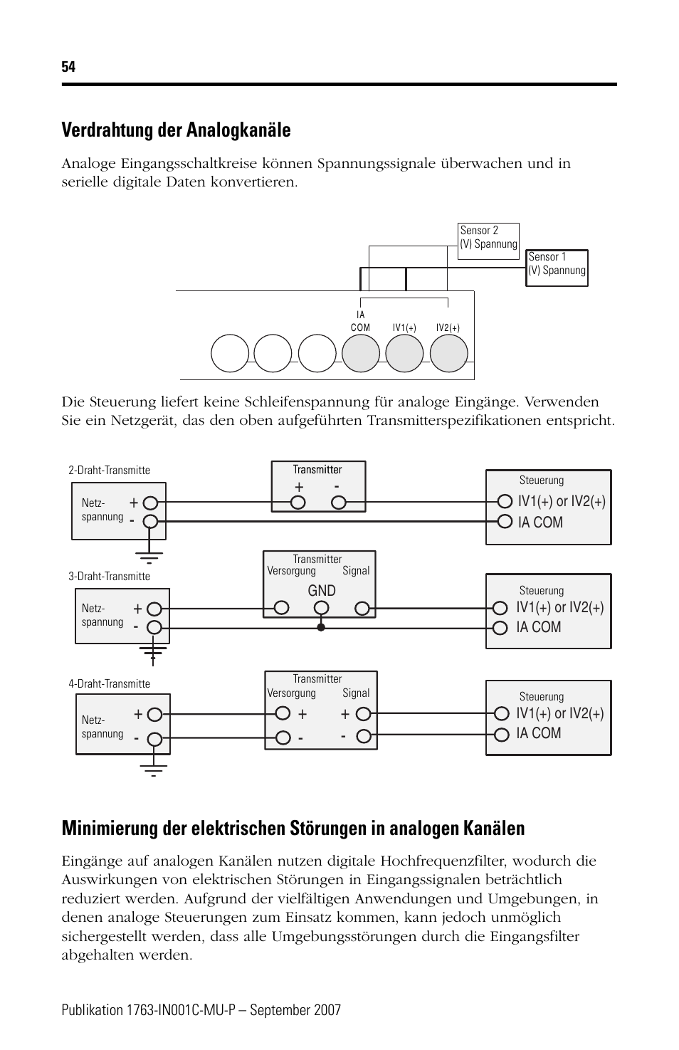 Verdrahtung der analogkanäle | Rockwell Automation 1763-L16xxx MicroLogix 1100 Programmable Controllers Installation Instructions User Manual | Page 54 / 168