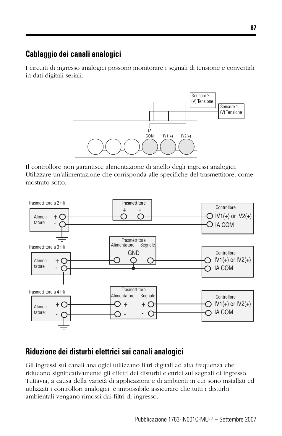 Cablaggio dei canali analogici | Rockwell Automation 1763-L16xxx MicroLogix 1100 Programmable Controllers Installation Instructions User Manual | Page 87 / 168