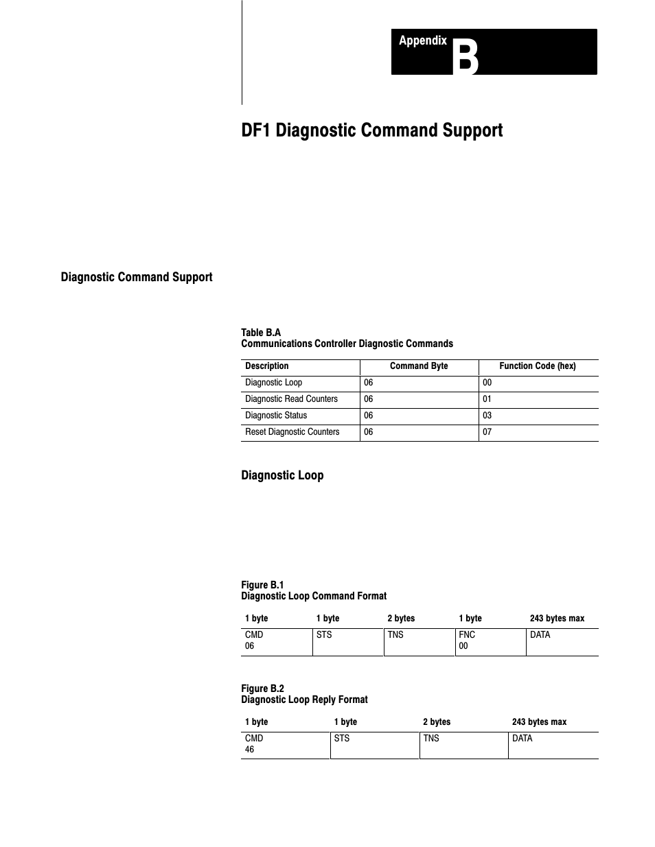 B - df1 diagnostic command support, Df1 diagnostic command support | Rockwell Automation 1770-HT8 SMART TRANSMITTER User Manual | Page 115 / 128