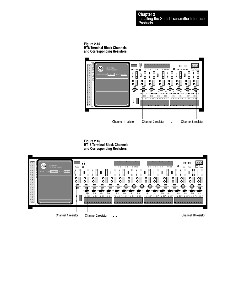 Channel 1 resistor, Channel 2 resistor channel 8 resistor, Channel 2 resistor channel 16 resistor | Rockwell Automation 1770-HT8 SMART TRANSMITTER User Manual | Page 42 / 128