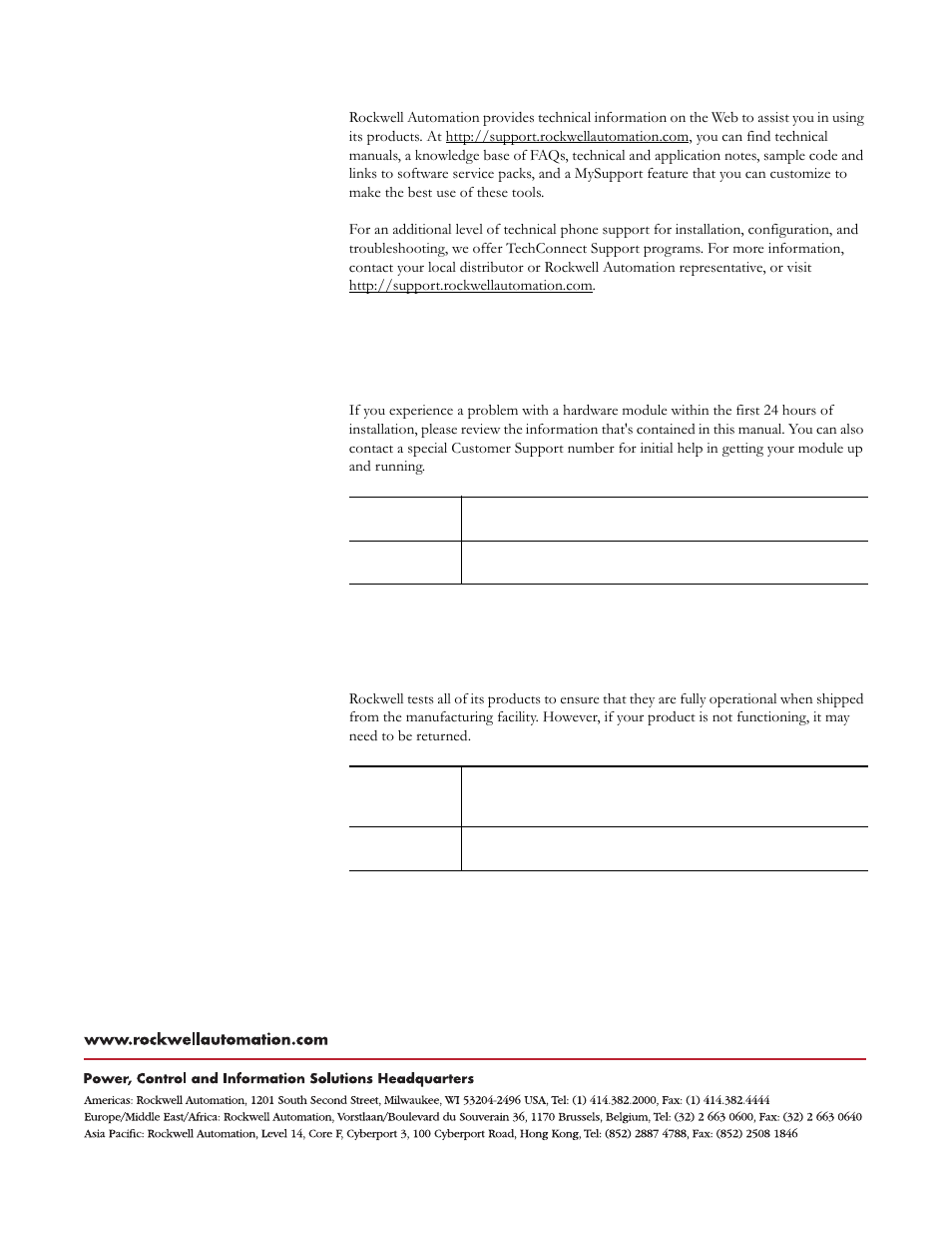 Installation assistance, New product satisfaction return, Rockwell automation support | Backcover | Rockwell Automation 1756-DH485 ControlLogix DH-485 Communication Module User Manual User Manual | Page 110 / 110
