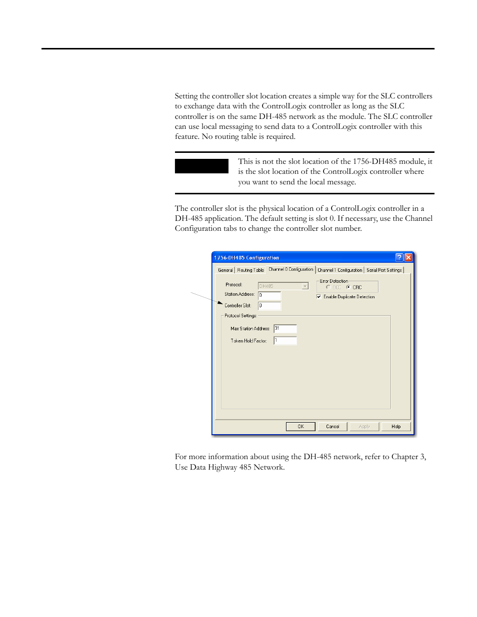 Set the controller slot, Set the controller slot -8, 8 for more infor | Rockwell Automation 1756-DH485 ControlLogix DH-485 Communication Module User Manual User Manual | Page 54 / 110
