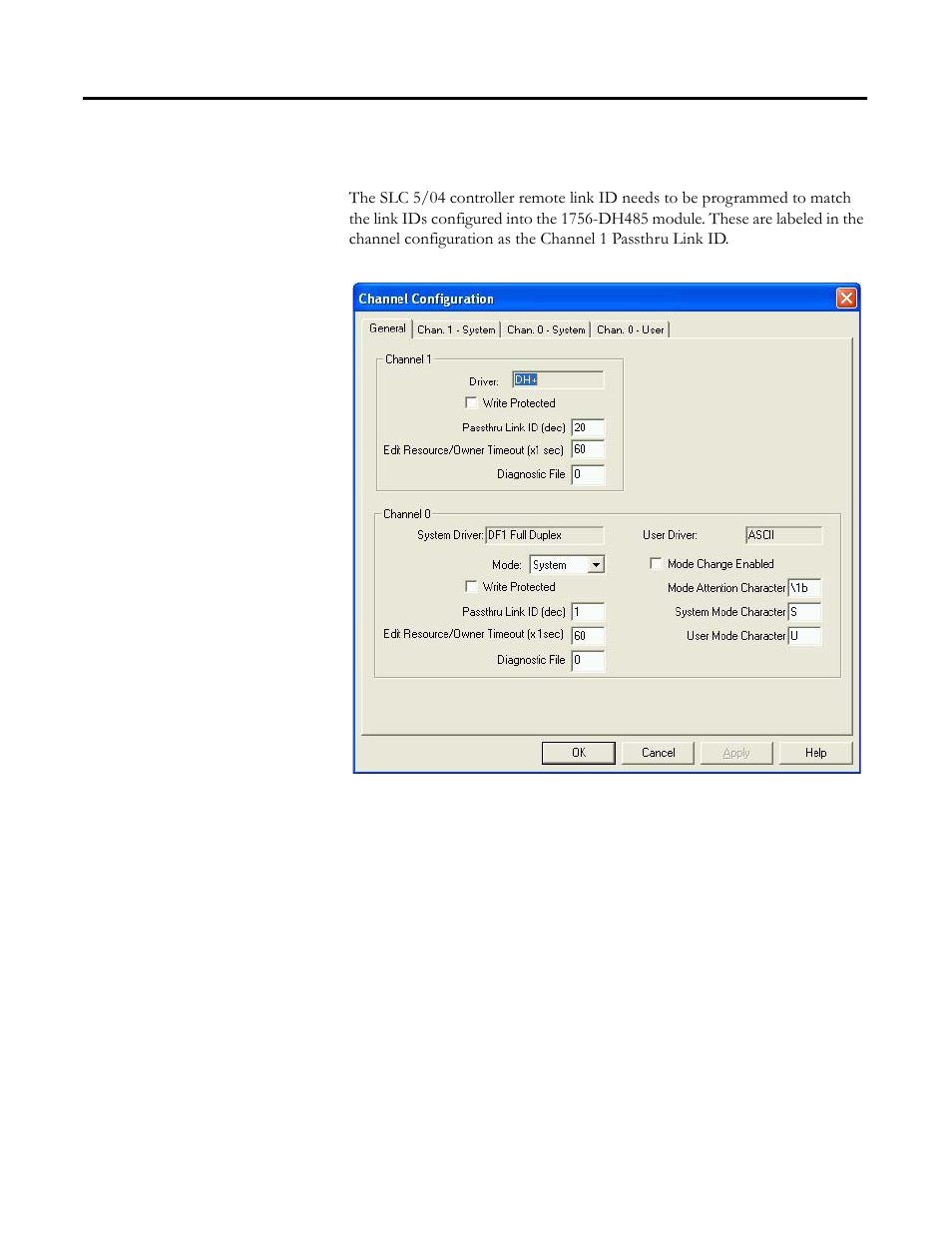 Configure the slc 5/04 channel 1 link id, Configure the slc 5/04 channel 1 link id -5 | Rockwell Automation 1756-DH485 ControlLogix DH-485 Communication Module User Manual User Manual | Page 65 / 110