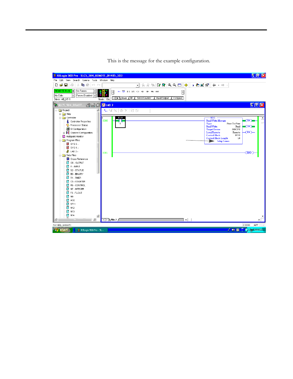 Create a message in rslogix 500, Create a message in rslogix 500 -6 | Rockwell Automation 1756-DH485 ControlLogix DH-485 Communication Module User Manual User Manual | Page 66 / 110