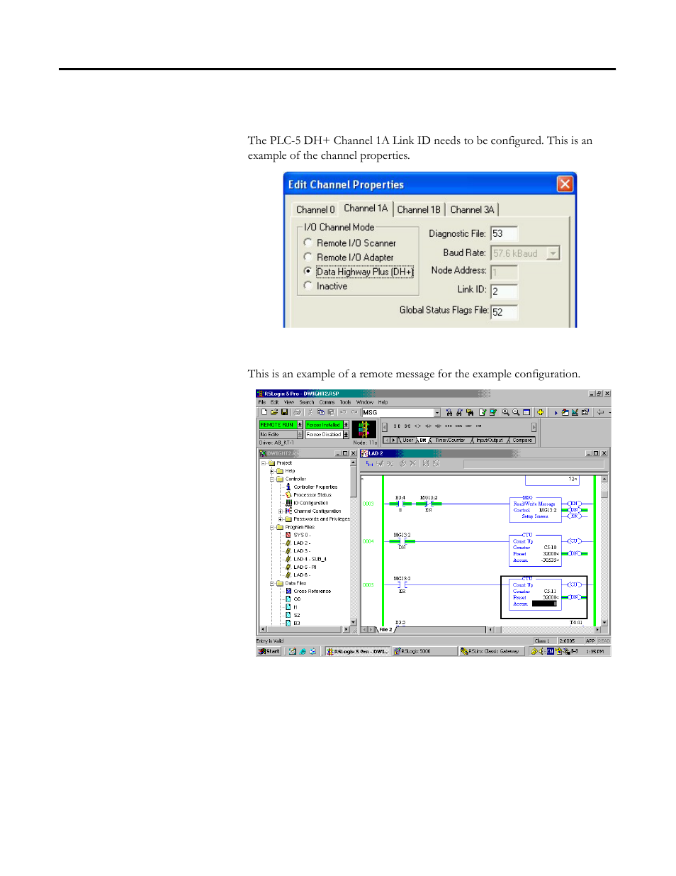 Configure the plc-5 dh+ channel 1a link id, Create a message in rslogix 5, Configure the plc-5 dh+ channel 1a link id -4 | Create a message in rslogix 5 -4 | Rockwell Automation 1756-DH485 ControlLogix DH-485 Communication Module User Manual User Manual | Page 76 / 110
