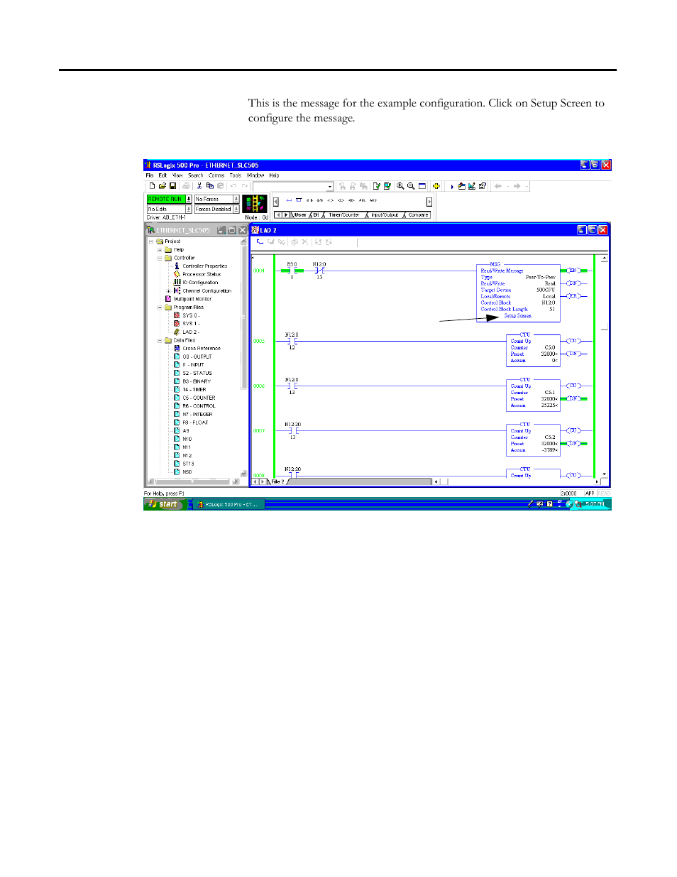 Create a message in rslogix 500, Create a message in rslogix 500 -3 | Rockwell Automation 1756-DH485 ControlLogix DH-485 Communication Module User Manual User Manual | Page 81 / 110