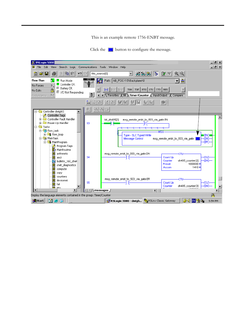 Create a remote 1756-enbt message in rslogix 5000 | Rockwell Automation 1756-DH485 ControlLogix DH-485 Communication Module User Manual User Manual | Page 91 / 110