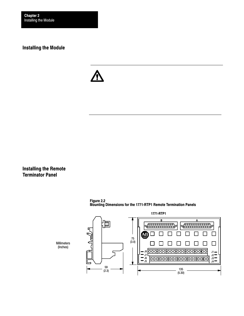 Installing the module, Installing the remote terminator panel | Rockwell Automation 1771-TCM,D17716.5.108 TEMPERATURE CONTROL MOD User Manual | Page 16 / 137