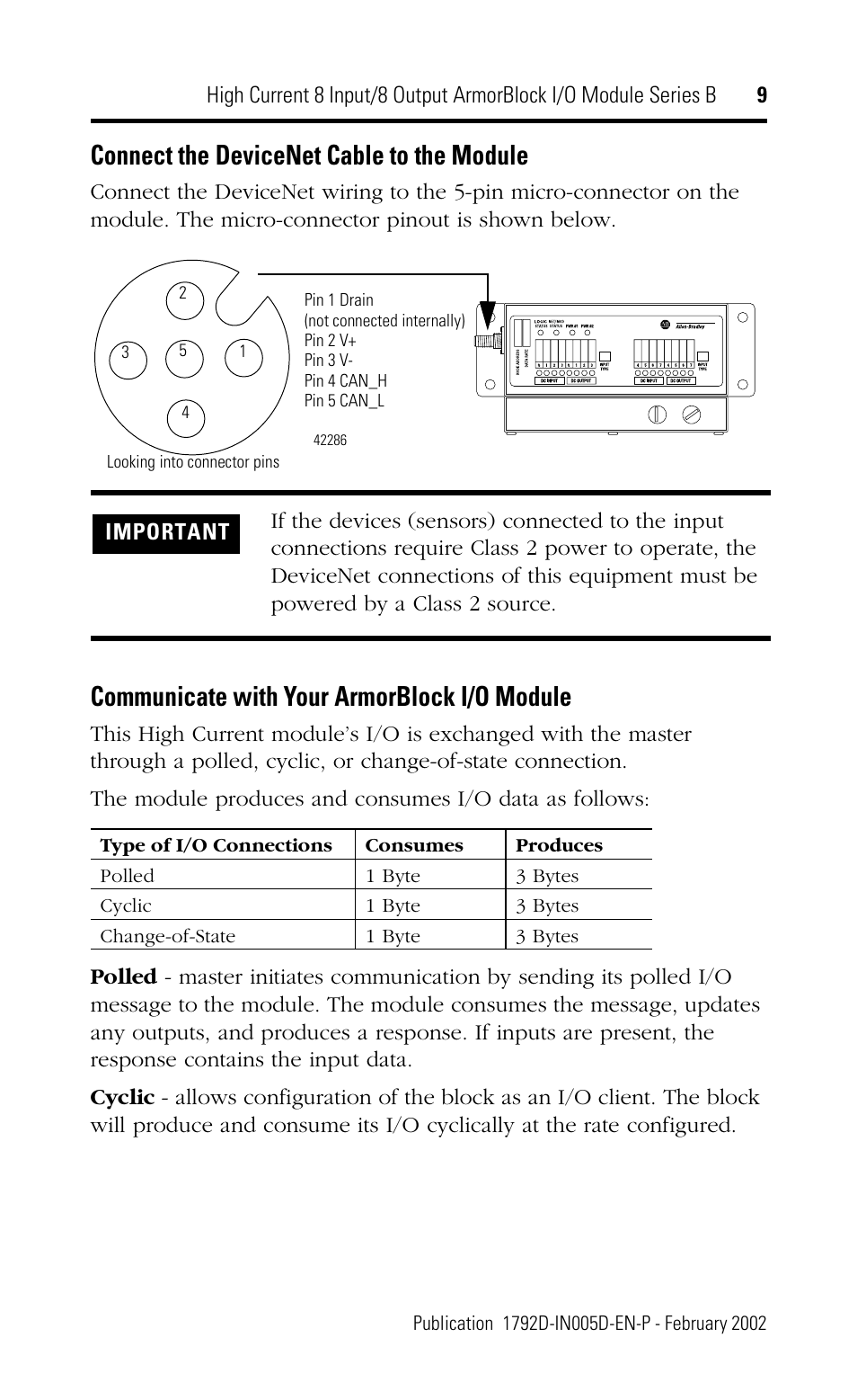 Connect the devicenet cable to the module, Communicate with your armorblock i/o module | Rockwell Automation 1792D-88HC High Current 8 Input/8 Output ArmorBlock I/O Module Series B User Manual | Page 9 / 16