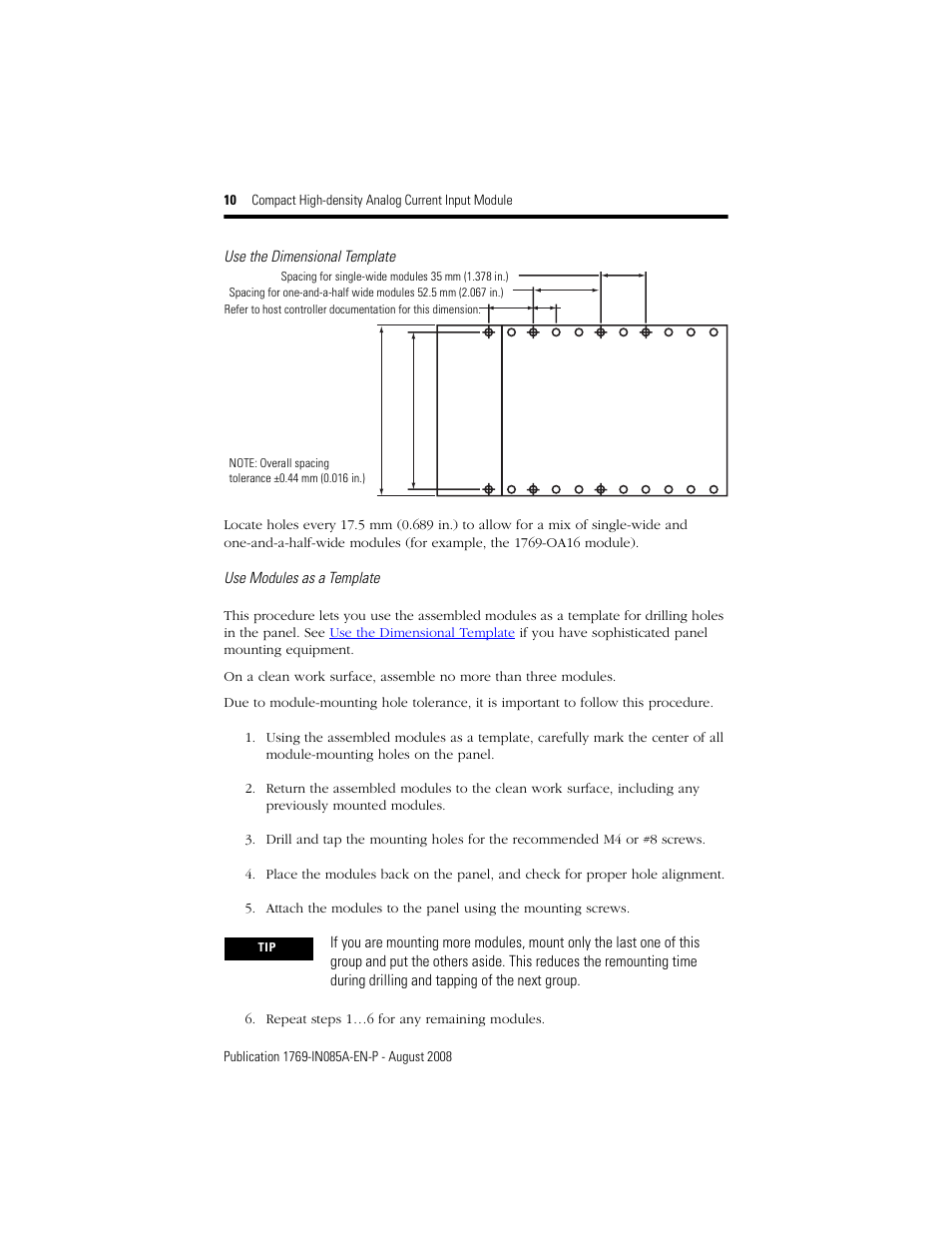 Use the dimensional template | Rockwell Automation 1769-IF16C Conpact High Density Analog Current Input Module User Manual | Page 10 / 28
