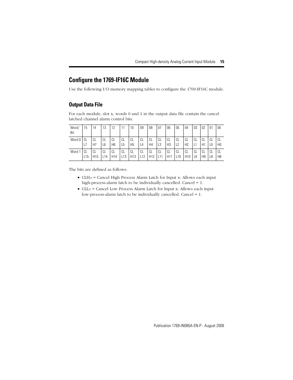 Configure the 1769-if16c module, Output data file | Rockwell Automation 1769-IF16C Conpact High Density Analog Current Input Module User Manual | Page 15 / 28