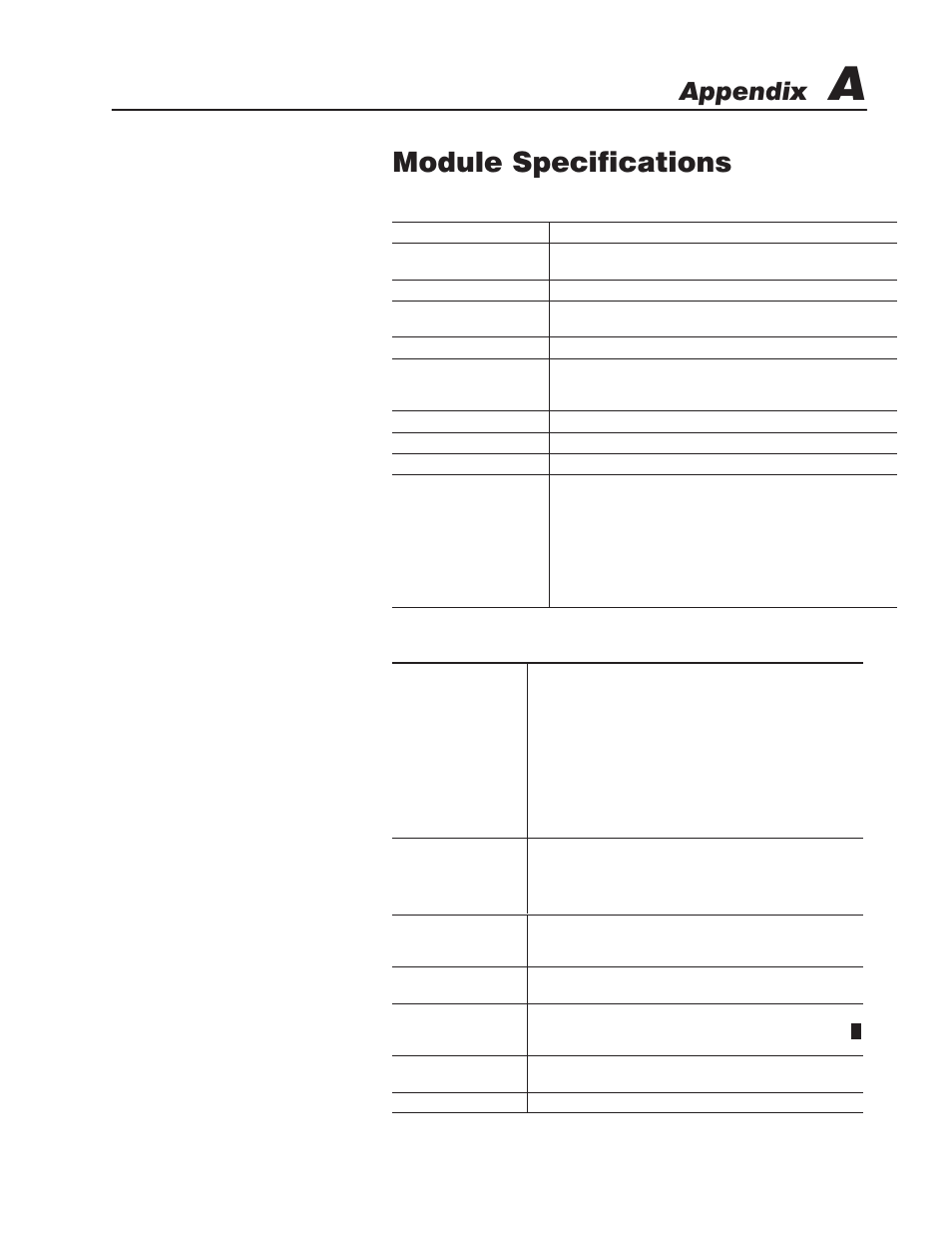 A - module specifications, Electrical, Physical | Module specifications, Appendix, Electrical physical | Rockwell Automation 1746-QS,D17466.19 SYNCHRONIZED AXES MODULE User Manual | Page 39 / 51