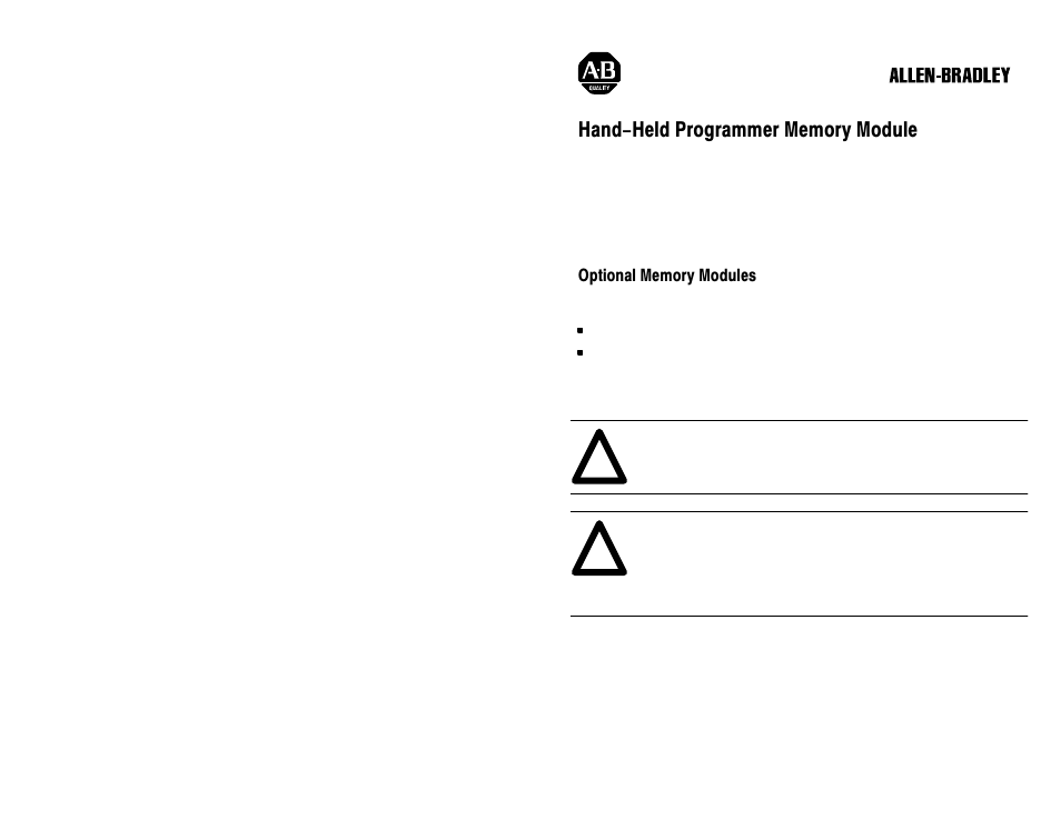 Rockwell Automation 1761-HHMK64 Hand-Held Programmer Memory Module User Manual | 2 pages