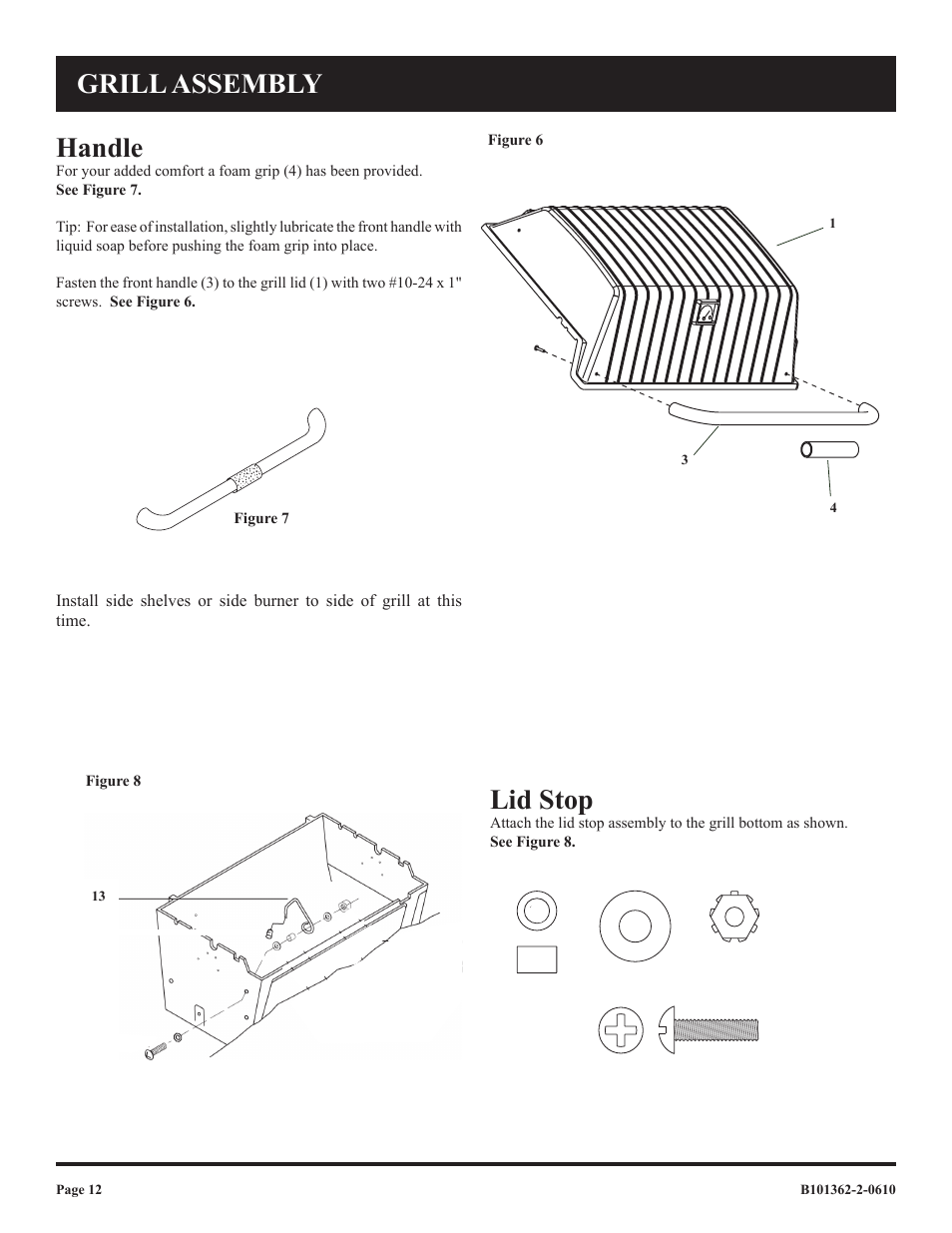 Handle, Lid stop, Grill assembly | Broilmaster P3FBLW-2 User Manual | Page 12 / 24