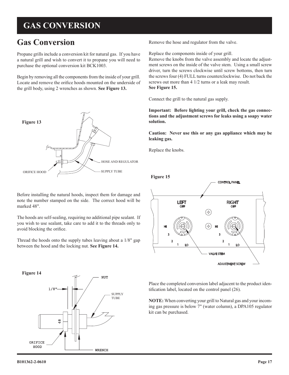 Gas conversion | Broilmaster P3FBLW-2 User Manual | Page 17 / 24