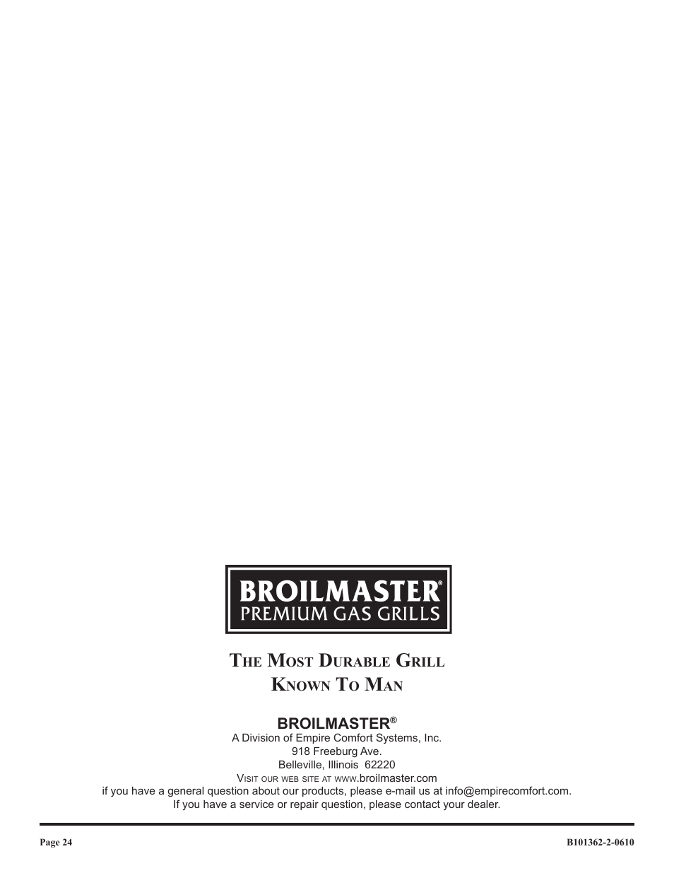 Broilmaster | Broilmaster P3FBLW-2 User Manual | Page 24 / 24