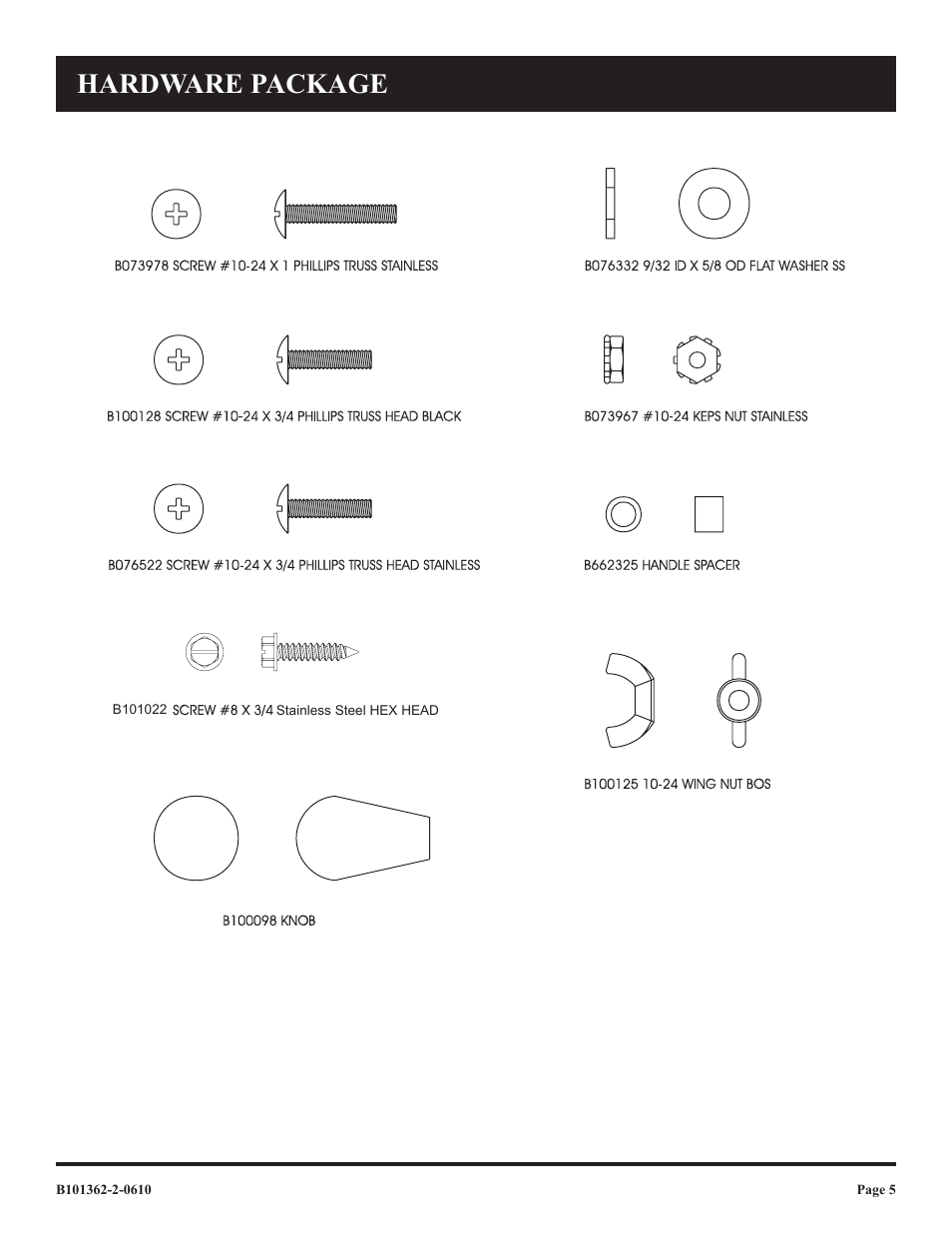 Hardware package | Broilmaster P3FBLW-2 User Manual | Page 5 / 24