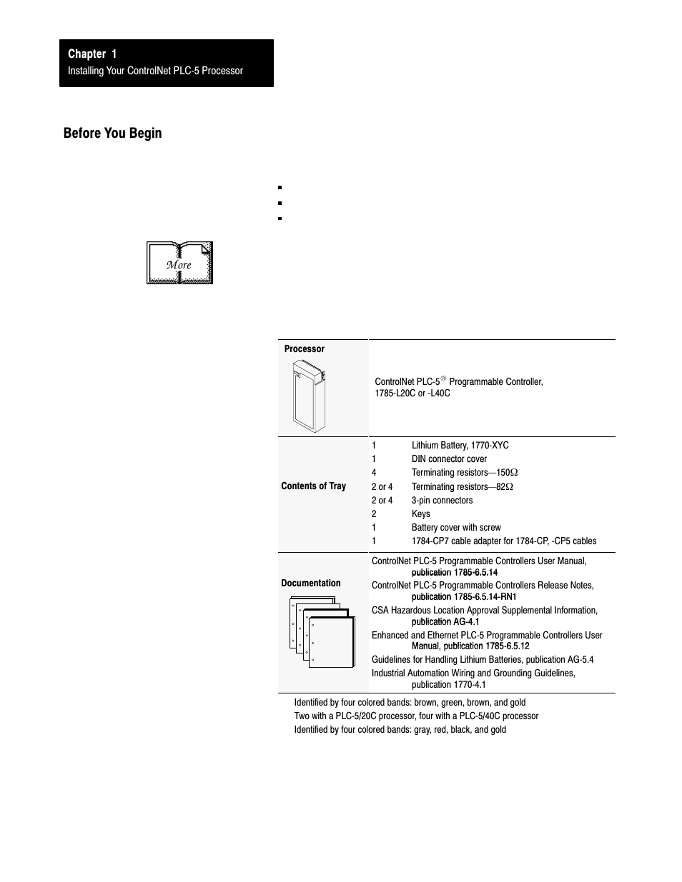Before you begin, More | Rockwell Automation 1785-L20C_L40C, D17856.5.14 ControlNet PLC-5 Programmable Controllers User Manual User Manual | Page 10 / 107