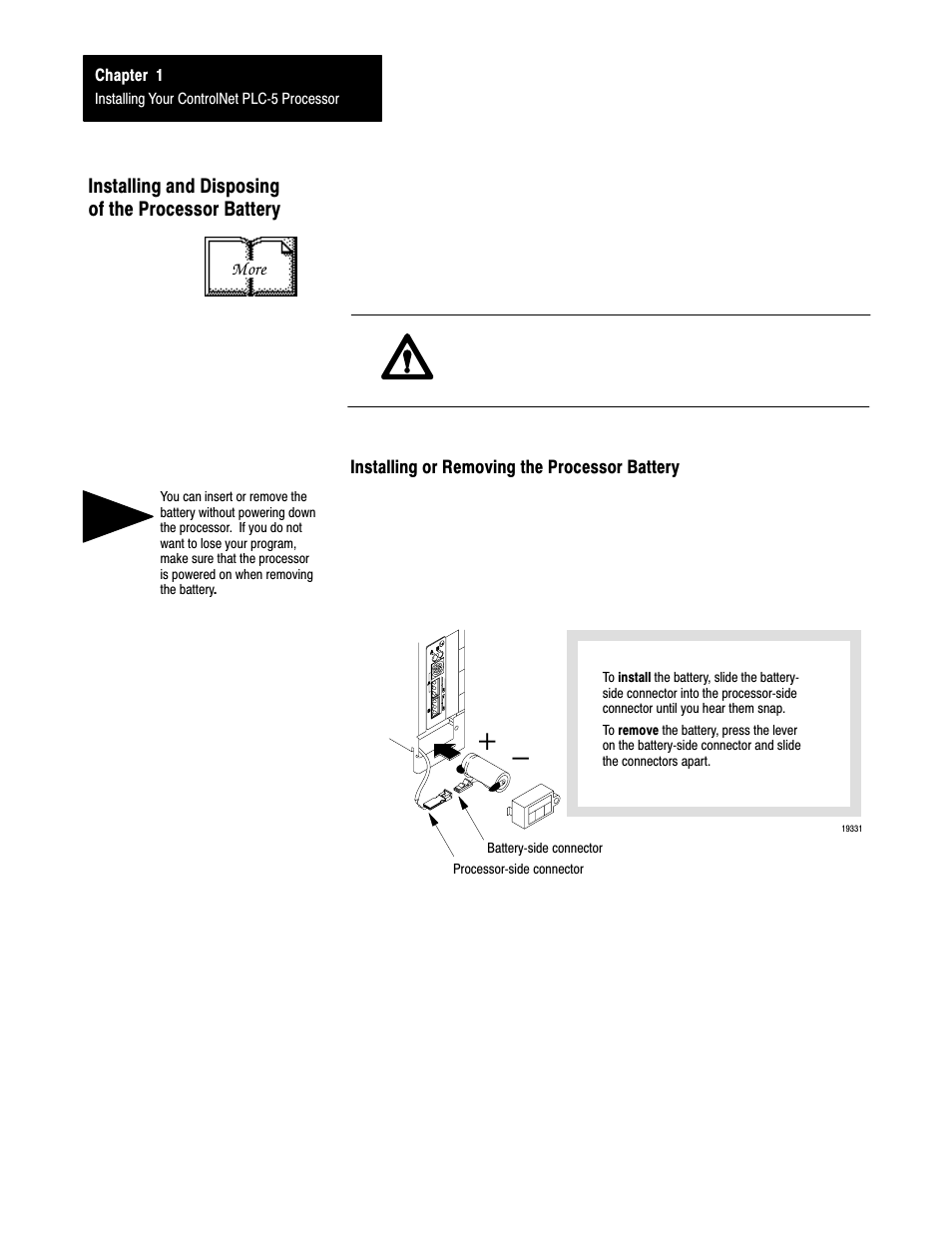 Installing and disposing of the processor battery | Rockwell Automation 1785-L20C_L40C, D17856.5.14 ControlNet PLC-5 Programmable Controllers User Manual User Manual | Page 16 / 107