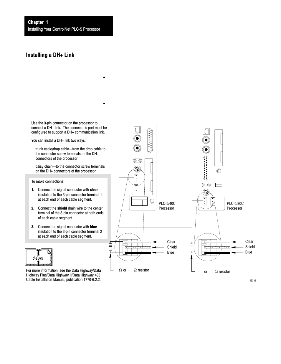 Installing a dh+ link, 1ć14, More | Rockwell Automation 1785-L20C_L40C, D17856.5.14 ControlNet PLC-5 Programmable Controllers User Manual User Manual | Page 22 / 107