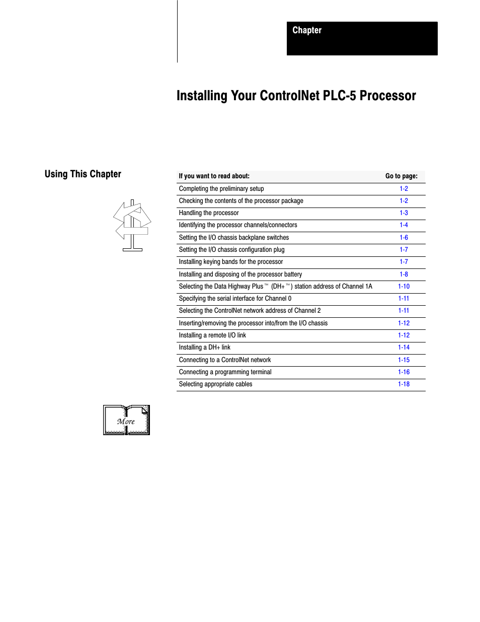 1 - installing your controlnet plc-5 processor, Using this chapter, Installing your controlnet plcć5 processor | Rockwell Automation 1785-L20C_L40C, D17856.5.14 ControlNet PLC-5 Programmable Controllers User Manual User Manual | Page 9 / 107