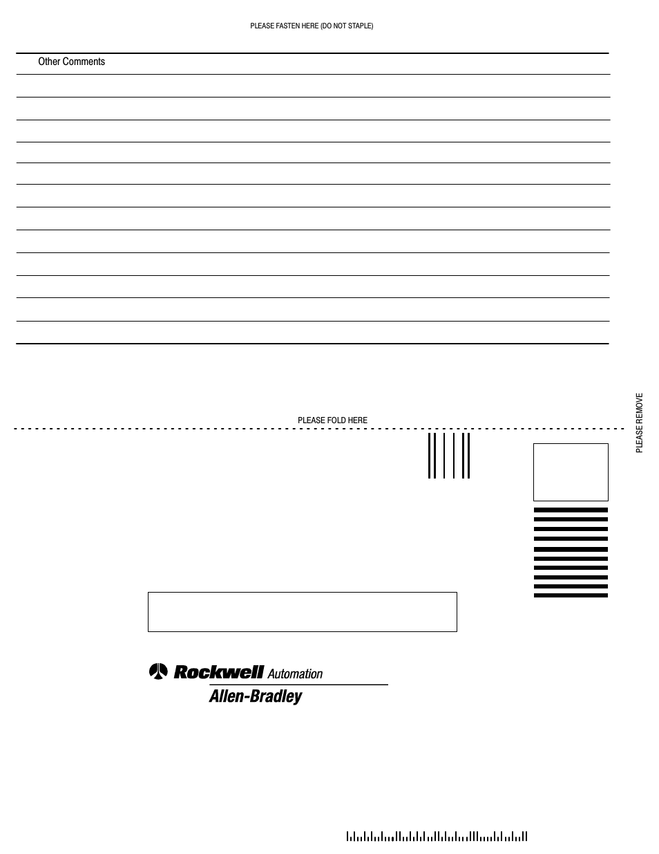 Business reply mail | Rockwell Automation 1785-L20C_L40C, D17856.5.14 ControlNet PLC-5 Programmable Controllers User Manual User Manual | Page 96 / 107