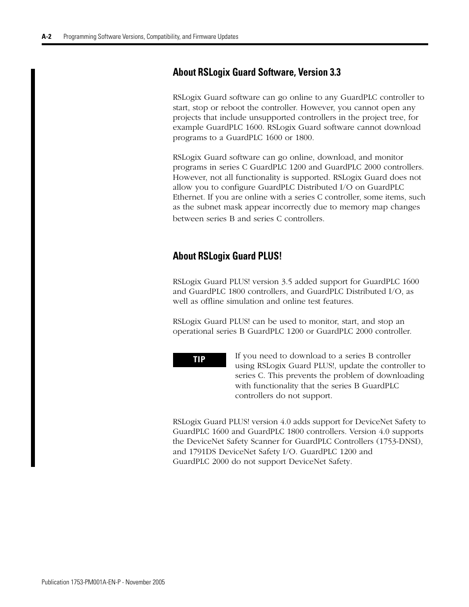 About rslogix guard software, version 3.3 f, About rslogix guard software, version 3.3, About rslogix guard plus | Rockwell Automation 1753-PCS-PAR Using RSLogix Guard PLUS! with GuardPLC Controllers User Manual | Page 100 / 122