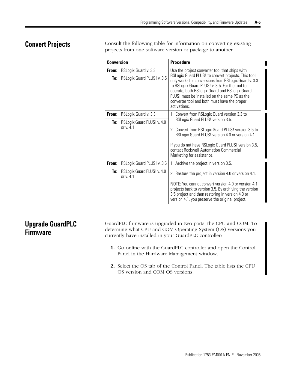 Convert projects, Upgrade guardplc firmware | Rockwell Automation 1753-PCS-PAR Using RSLogix Guard PLUS! with GuardPLC Controllers User Manual | Page 103 / 122