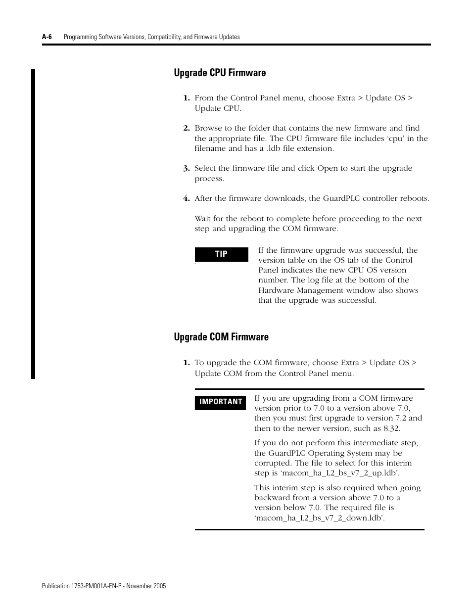 Upgrade cpu firmware, Upgrade com firmware | Rockwell Automation 1753-PCS-PAR Using RSLogix Guard PLUS! with GuardPLC Controllers User Manual | Page 104 / 122