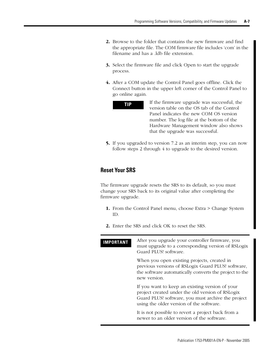 Reset your srs | Rockwell Automation 1753-PCS-PAR Using RSLogix Guard PLUS! with GuardPLC Controllers User Manual | Page 105 / 122